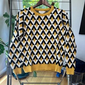 Lili Sidonia- Geometric Pattern Sweater in Yellow, Black, and White - Size S